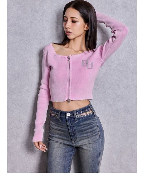 GYDA(ジェイダ)の「GG bijou ZIPブリーチニットショートトップス(ニット/セーター・レディース・ブラック/ネイビー/ピンク/オフホワイト・FREE)」の7枚目の写真