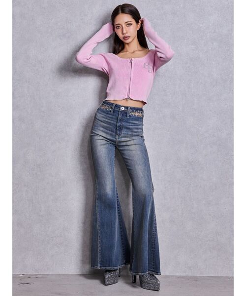 GYDA(ジェイダ)の「GG bijou ZIPブリーチニットショートトップス(ニット/セーター・レディース・ブラック/ネイビー/ピンク/オフホワイト・FREE)」の9枚目の写真