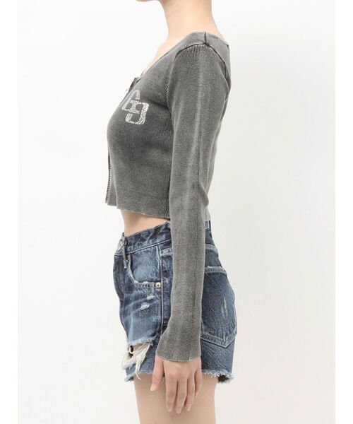 GYDA(ジェイダ)の「GG bijou ZIPブリーチニットショートトップス(ニット/セーター・レディース・ブラック/ネイビー/ピンク/オフホワイト・FREE)」の12枚目の写真
