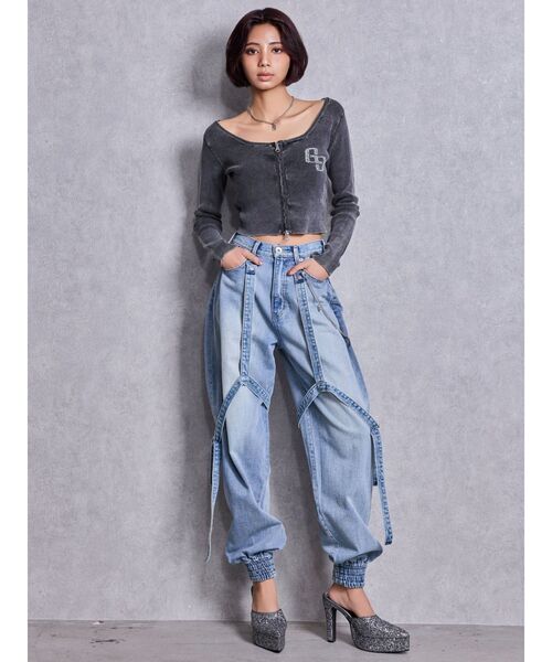 GYDA(ジェイダ)の「GG bijou ZIPブリーチニットショートトップス(ニット/セーター・レディース・ブラック/ネイビー/ピンク/オフホワイト・FREE)」の5枚目の写真