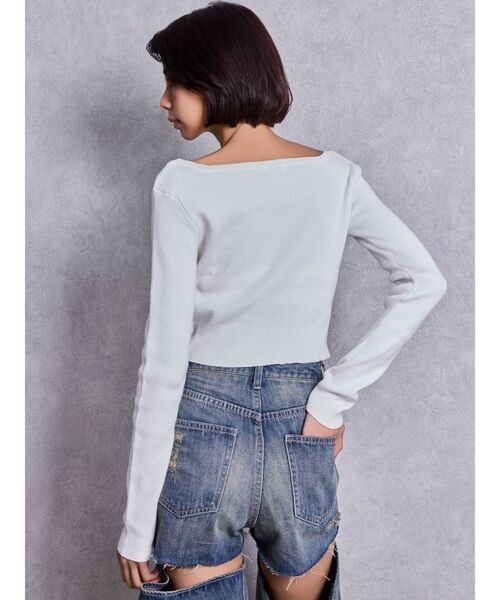 GYDA(ジェイダ)の「GG bijou ZIPブリーチニットショートトップス(ニット/セーター・レディース・ブラック/ネイビー/ピンク/オフホワイト・FREE)」の9枚目の写真