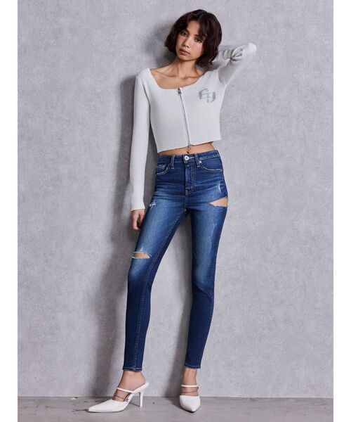 GYDA(ジェイダ)の「GG bijou ZIPブリーチニットショートトップス(ニット/セーター・レディース・ブラック/ネイビー/ピンク/オフホワイト・FREE)」の17枚目の写真