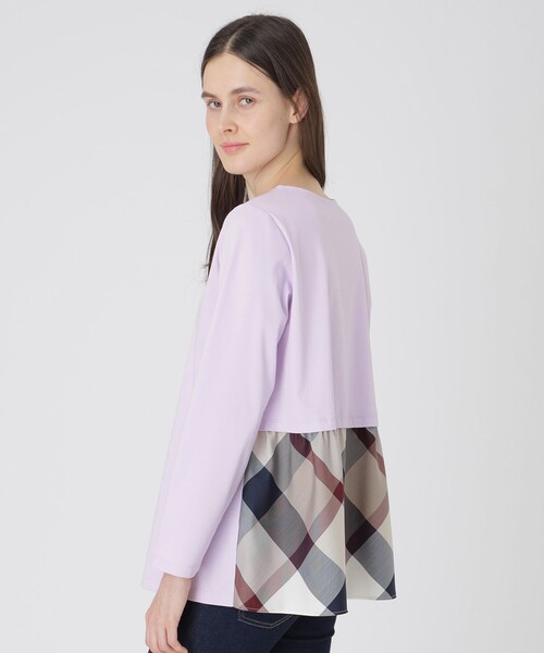 BLUE LABEL CRESTBRIDGE(ブルーレーベルクレストブリッジ)の「シルケットスムースバックチェックロングスリーブTシャツ(Tシャツ/カットソー・レディース・オフホワイト/ブラック/パープル・40/38)」の3枚目の写真