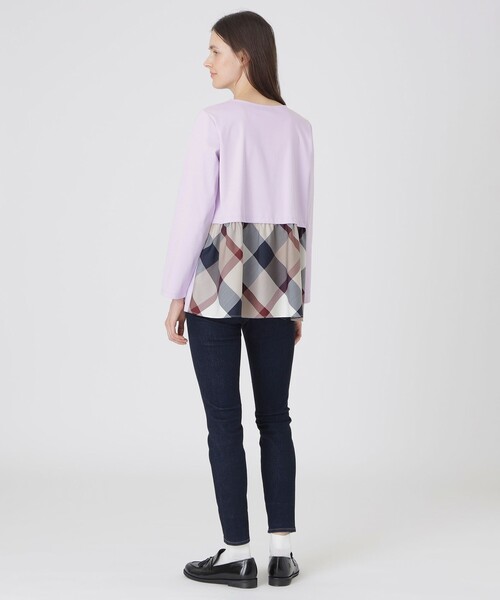 BLUE LABEL CRESTBRIDGE(ブルーレーベルクレストブリッジ)の「シルケットスムースバックチェックロングスリーブTシャツ(Tシャツ/カットソー・レディース・オフホワイト/ブラック/パープル・40/38)」の5枚目の写真