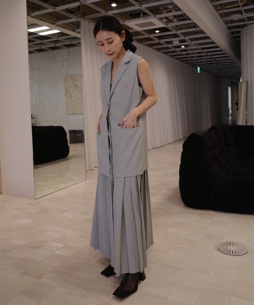 PLEATED SKIRT DOCKING SUIT DRESS（ワンピース）｜Ameri（アメリ）の