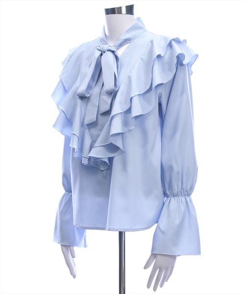 CLEAR BASIC（クリアベーシック）の「ボウタイリボンフリルブラウス[オフィスカジュアル 着回し抜群 大人]≪新作≫（シャツ/ブラウス・レディース・サックスブルー/オフホワイト/ネイビー・F）」の17枚目の写真