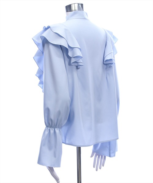 CLEAR BASIC（クリアベーシック）の「ボウタイリボンフリルブラウス[オフィスカジュアル 着回し抜群 大人]≪新作≫（シャツ/ブラウス・レディース・サックスブルー/オフホワイト/ネイビー・F）」の19枚目の写真