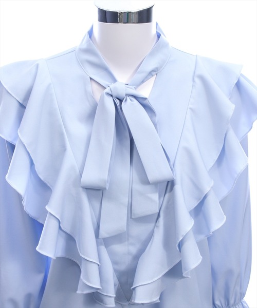 CLEAR BASIC（クリアベーシック）の「ボウタイリボンフリルブラウス[オフィスカジュアル 着回し抜群 大人]≪新作≫（シャツ/ブラウス・レディース・サックスブルー/オフホワイト/ネイビー・F）」の21枚目の写真