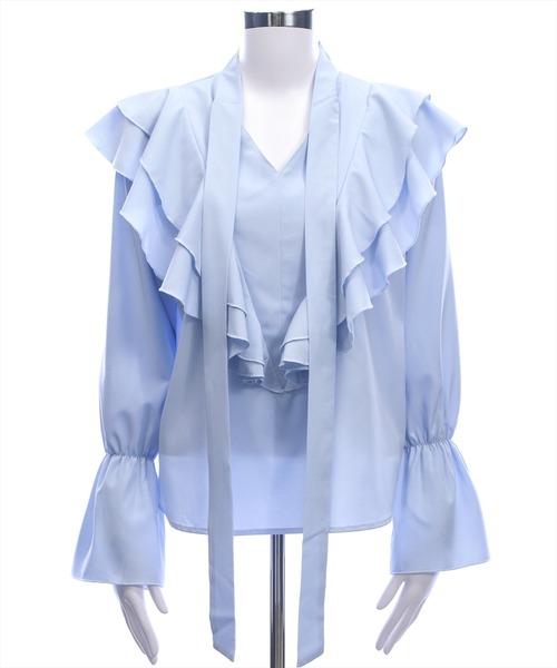 CLEAR BASIC（クリアベーシック）の「ボウタイリボンフリルブラウス[オフィスカジュアル 着回し抜群 大人]≪新作≫（シャツ/ブラウス・レディース・サックスブルー/オフホワイト/ネイビー・F）」の22枚目の写真