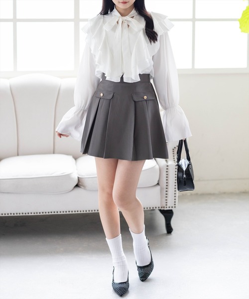 CLEAR BASIC（クリアベーシック）の「ボウタイリボンフリルブラウス[オフィスカジュアル 着回し抜群 大人]≪新作≫（シャツ/ブラウス・レディース・サックスブルー/オフホワイト/ネイビー・F）」の13枚目の写真