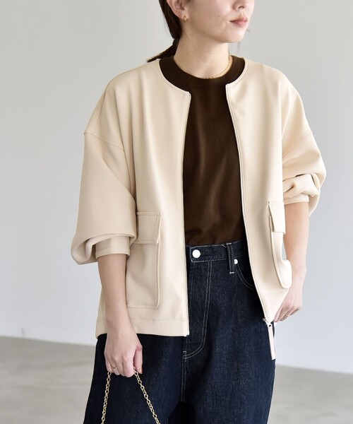 quaranciel:〈洗濯機可能〉ダンボール ノーカラー コンパクト ブルゾン
