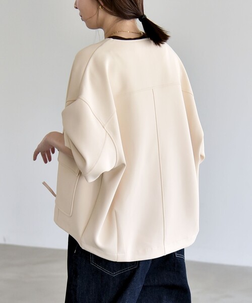 quaranciel(カランシエル)の「quaranciel:〈洗濯機可能〉ダンボール ノーカラー コンパクト ブルゾン(ブルゾン・レディース・ネイビー/ベージュ/カーキ・ONE SIZE)」の14枚目の写真