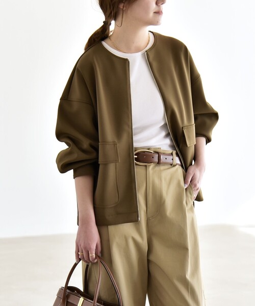 新品 BGHB X ラッセルノ パネルカラー ジップブルゾン (7/XXL) Ⓗ quaranciel:〈洗濯機可能〉ダンボール ノーカラー コンパクト ブルゾン