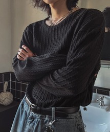 WESTBOY | ユニセックス エンボスストライプ ルーズロングスリーブカットソーTシャツ WO26S2TP02(Tシャツ/カットソー)