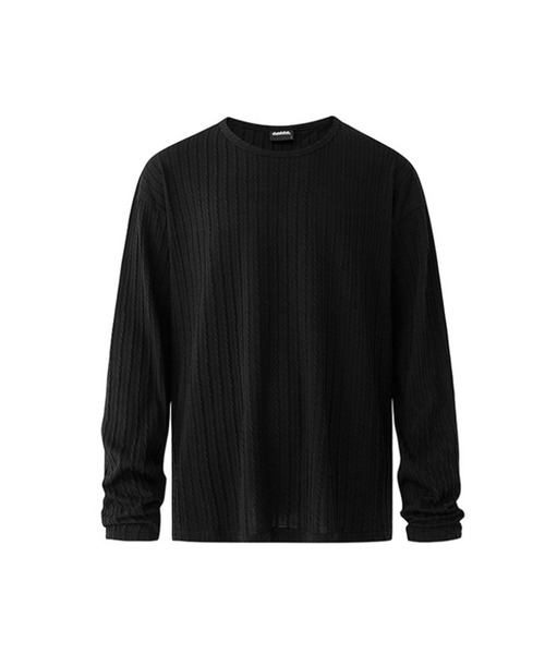 WESTBOY（ウエストボーイ）の「ユニセックス エンボスストライプ ルーズロングスリーブカットソーTシャツ WO26S2TP02（Tシャツ/カットソー・メンズ・ブラック・L/M/XL）」の7枚目の写真