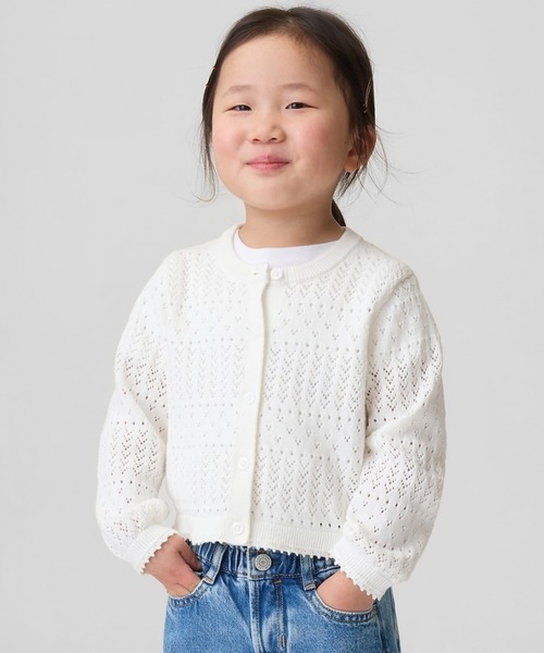 GAP（ギャップ）の「ポインテール ニットカーディガン (幼児・ベビー)（カーディガン/ボレロ・キッズ・ピンク/オフホワイト・80ｃｍ/90cm/95cm/100cm/105cm/70cm/110cm）」の2枚目の写真