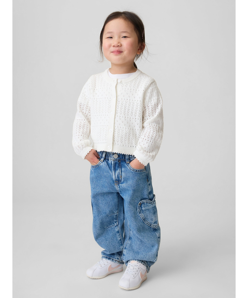 GAP（ギャップ）の「ポインテール ニットカーディガン (幼児・ベビー)（カーディガン/ボレロ・キッズ・ピンク/オフホワイト・80ｃｍ/90cm/95cm/100cm/105cm/70cm/110cm）」の3枚目の写真