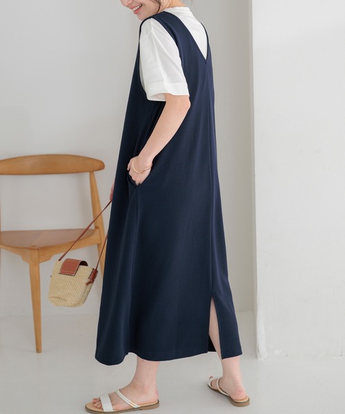 BELLUNA PLUS（ベルーナ）の「【2点セット】ロゴプルオーバー付ワンピースアンサンブル（アンサンブル・レディース・ネイビー/カーキ/ブラック・MEDIUM/X-LARGE/LARGE）」の7枚目の写真