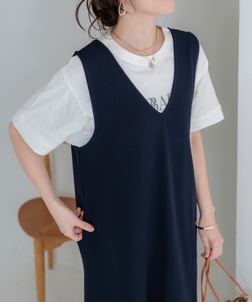 BELLUNA PLUS（ベルーナ）の「【2点セット】ロゴプルオーバー付ワンピースアンサンブル（アンサンブル・レディース・ネイビー/カーキ/ブラック・MEDIUM/X-LARGE/LARGE）」の4枚目の写真