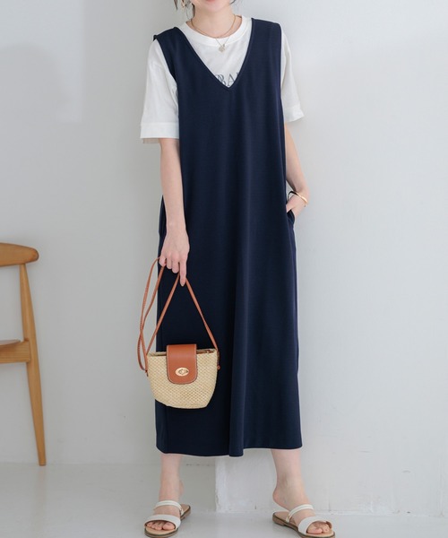 BELLUNA PLUS（ベルーナ）の「【2点セット】ロゴプルオーバー付ワンピースアンサンブル（アンサンブル・レディース・ネイビー/カーキ/ブラック・MEDIUM/X-LARGE/LARGE）」の6枚目の写真