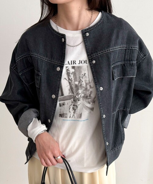 fredy emue(フレディエミュ)の「シアーphotoロンTシャツ(Tシャツ/カットソー・レディース・ライトグレー/オフホワイト/ブラック・38)」の5枚目の写真