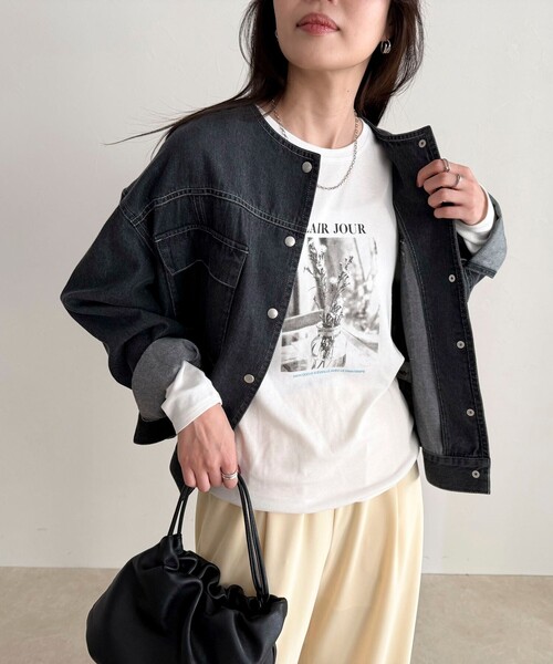 fredy emue(フレディエミュ)の「シアーphotoロンTシャツ(Tシャツ/カットソー・レディース・ライトグレー/オフホワイト/ブラック・38)」の6枚目の写真