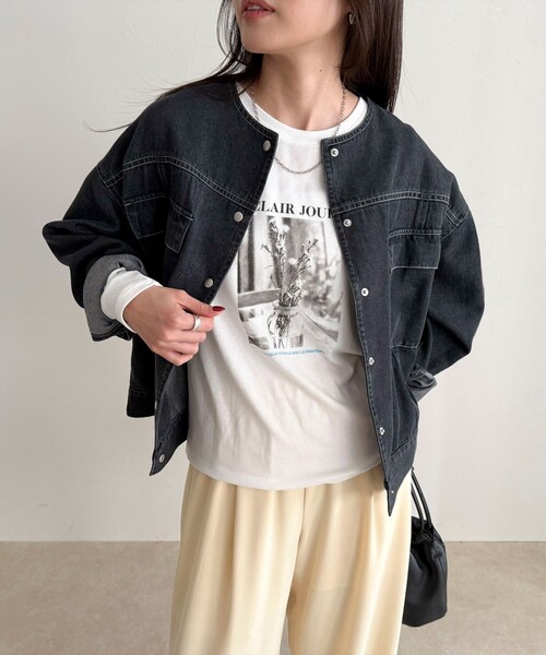 fredy emue(フレディエミュ)の「シアーphotoロンTシャツ(Tシャツ/カットソー・レディース・ライトグレー/オフホワイト/ブラック・38)」の7枚目の写真