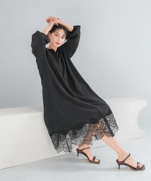 URBAN RESEARCH ROSSO WOMEN(アーバンリサーチ ロッソ)の「レース切り替えガウンワンピース(ワンピース・レディース・ブラック/オフホワイト・FREE)」の12枚目の写真