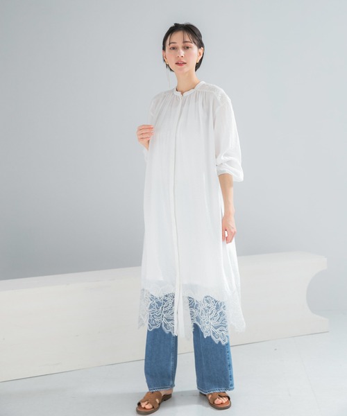 URBAN RESEARCH ROSSO WOMEN（アーバンリサーチ　ロッソ）の「レース切り替えガウンワンピース（ワンピース・レディース・ブラック/オフホワイト・FREE）」の7枚目の写真