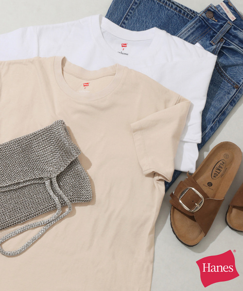 HANES(ヘインズ)の「<2枚セット>別注【Hanes / ヘインズ】ウォッシュドコットン Tシャツ(Tシャツ/カットソー・レディース・ブラック/ベージュ・FREE)」の1枚目の写真