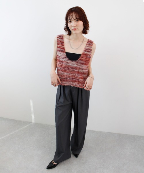 ABYS（アビス）の「重ねるだけで着映え。前後2WAYミックスシャギーニットベスト / レイヤードトップス（ニット/セーター・レディース・レッド/ブルー/オレンジ・FREE）」の18枚目の写真