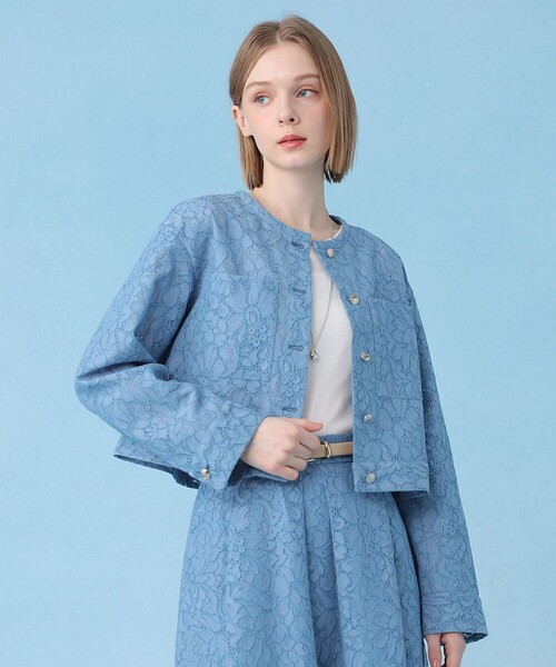 ANAYI（アナイ）の「【セットアップ対応商品】メッシュレースノーカラーブルゾン（ブルゾン・レディース・サックスブルー/オフホワイト・38/36）」の2枚目の写真