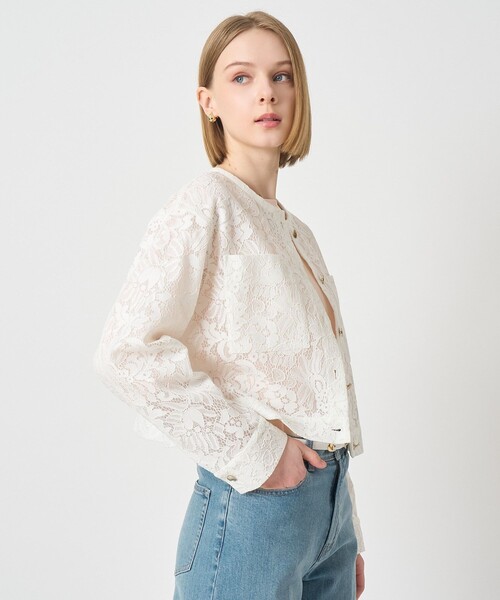 ANAYI（アナイ）の「【セットアップ対応商品】メッシュレースノーカラーブルゾン（ブルゾン・レディース・サックスブルー/オフホワイト・38/36）」の13枚目の写真