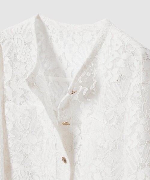 ANAYI（アナイ）の「【セットアップ対応商品】メッシュレースノーカラーブルゾン（ブルゾン・レディース・サックスブルー/オフホワイト・38/36）」の4枚目の写真