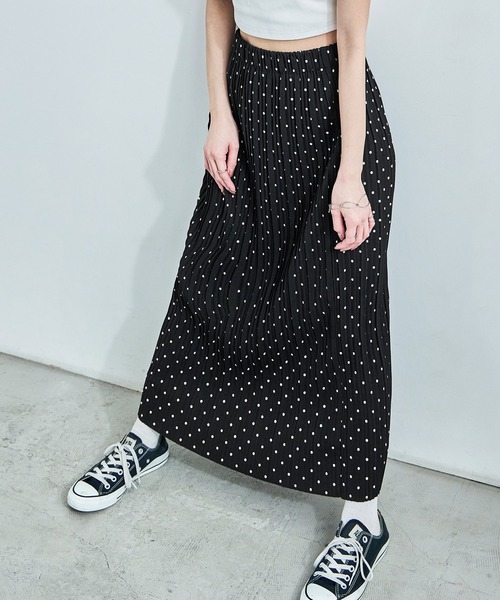 Fashion Letter（ファッションレター）の「ドットプリント プリーツロングタイトスカート（スカート・レディース・ブラック/ホワイト・L/M）」の3枚目の写真