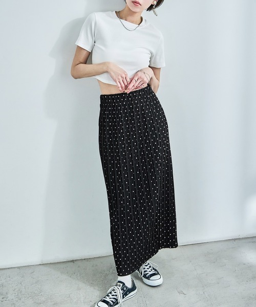 Fashion Letter（ファッションレター）の「ドットプリント プリーツロングタイトスカート（スカート・レディース・ブラック/ホワイト・L/M）」の4枚目の写真