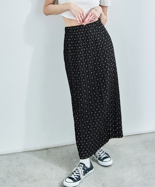 Fashion Letter（ファッションレター）の「ドットプリント プリーツロングタイトスカート（スカート・レディース・ブラック/ホワイト・L/M）」の5枚目の写真