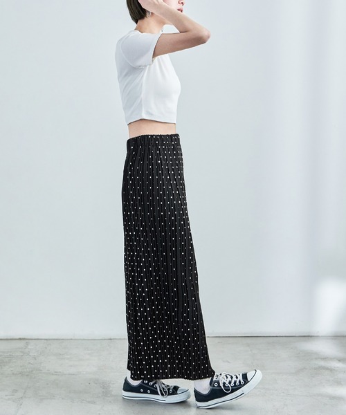 Fashion Letter（ファッションレター）の「ドットプリント プリーツロングタイトスカート（スカート・レディース・ブラック/ホワイト・L/M）」の6枚目の写真