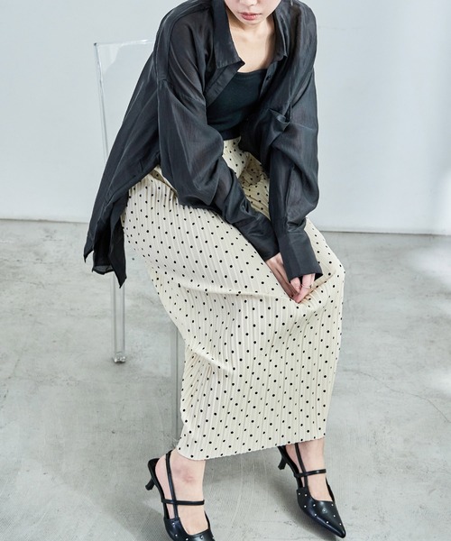 Fashion Letter（ファッションレター）の「ドットプリント プリーツロングタイトスカート（スカート・レディース・ブラック/ホワイト・L/M）」の17枚目の写真