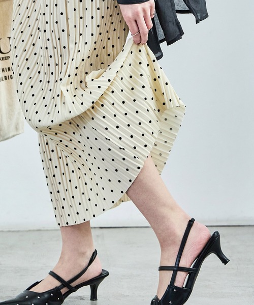 Fashion Letter（ファッションレター）の「ドットプリント プリーツロングタイトスカート（スカート・レディース・ブラック/ホワイト・L/M）」の9枚目の写真