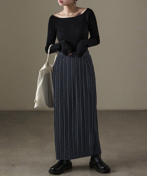 Fashion Letter(ファッションレター)の「ドットプリント プリーツロングタイトスカート(スカート・レディース・ブラック/ホワイト/チャコール/ブラウン・L/M)」の22枚目の写真