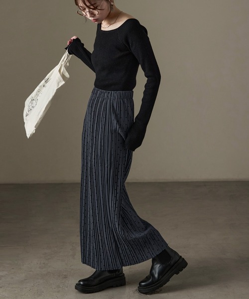 Fashion Letter(ファッションレター)の「ドットプリント プリーツロングタイトスカート(スカート・レディース・ブラック/ホワイト/チャコール/ブラウン・L/M)」の19枚目の写真