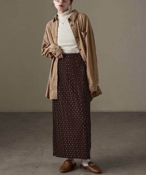 Fashion Letter(ファッションレター)の「ドットプリント プリーツロングタイトスカート(スカート・レディース・ブラック/ホワイト/チャコール/ブラウン・L/M)」の14枚目の写真
