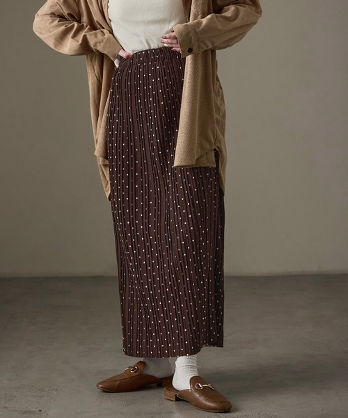 Fashion Letter(ファッションレター)の「ドットプリント プリーツロングタイトスカート(スカート・レディース・ブラック/ホワイト/チャコール/ブラウン・L/M)」の13枚目の写真