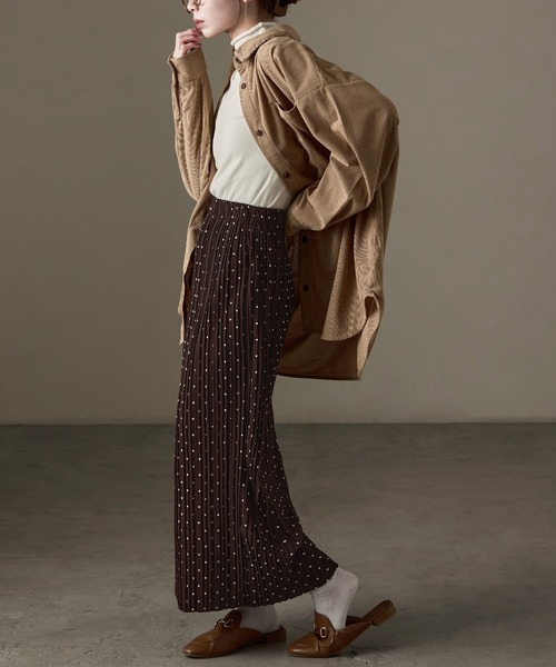 Fashion Letter(ファッションレター)の「ドットプリント プリーツロングタイトスカート(スカート・レディース・ブラック/ホワイト/チャコール/ブラウン・L/M)」の12枚目の写真