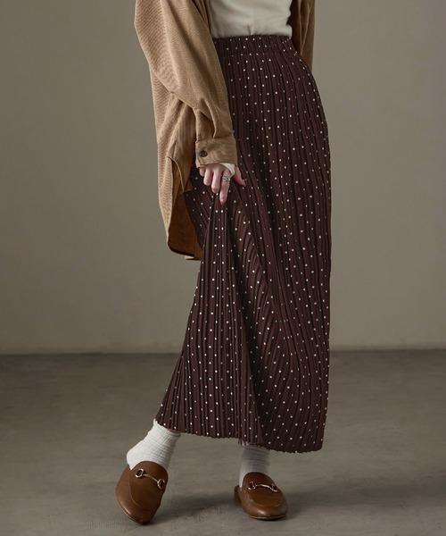 Fashion Letter(ファッションレター)の「ドットプリント プリーツロングタイトスカート(スカート・レディース・ブラック/ホワイト/チャコール/ブラウン・L/M)」の11枚目の写真