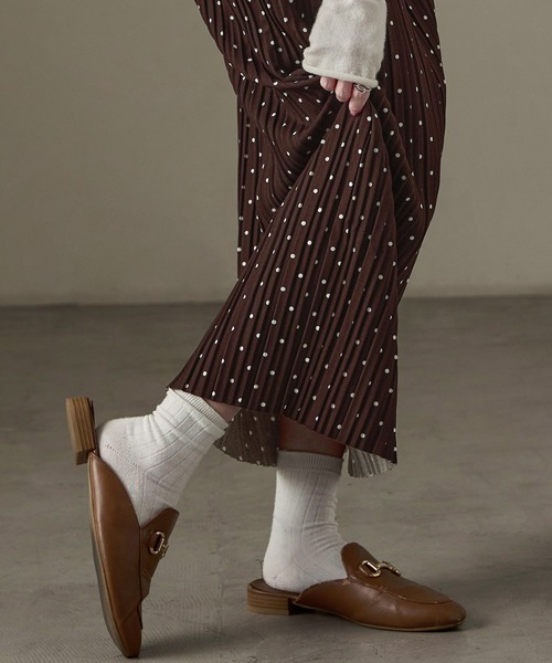 Fashion Letter(ファッションレター)の「ドットプリント プリーツロングタイトスカート(スカート・レディース・ブラック/ホワイト/チャコール/ブラウン・L/M)」の10枚目の写真