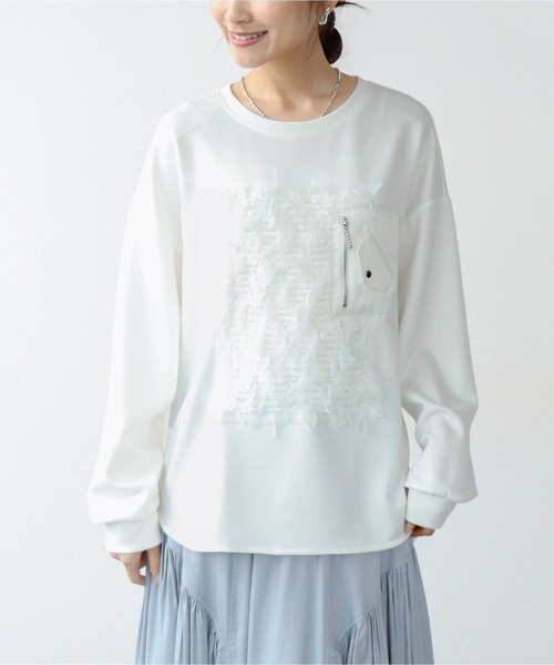 Jines(ジネス)の「ソフトダンボールレース付ロンT(Tシャツ/カットソー・レディース・ホワイト/ブラック・38)」の2枚目の写真