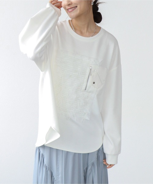 Jines(ジネス)の「ソフトダンボールレース付ロンT(Tシャツ/カットソー・レディース・ホワイト/ブラック・38)」の13枚目の写真