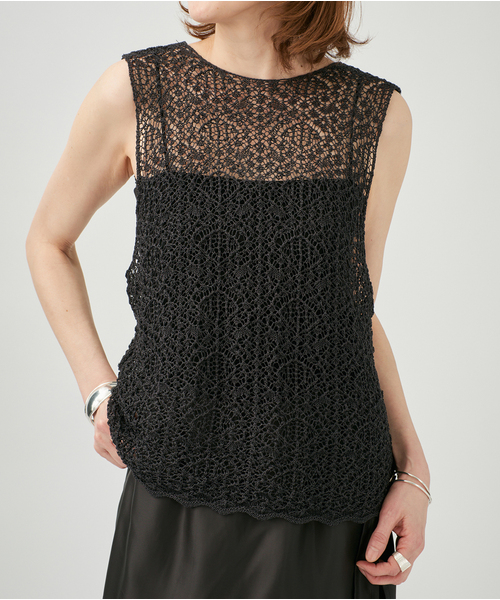 enrica(エンリカ)の「ENRICA エンリカ レース柄ニット KNIT225(ニット/セーター・レディース・グレー/ブラック・FREE)」の1枚目の写真